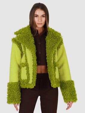 OW COLLECTION Womens Bergen Faux Suede Jacket Bright Green NWT Medium $400